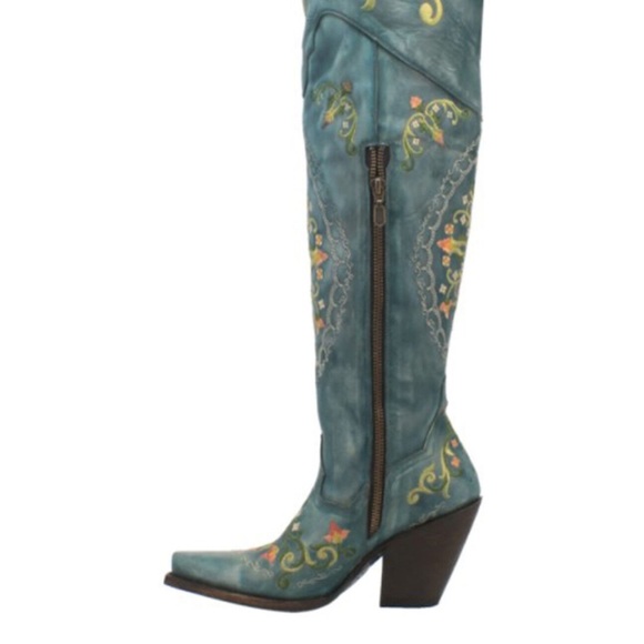 Dan Post Over the Knee Boots - Green with Floral Embroidery